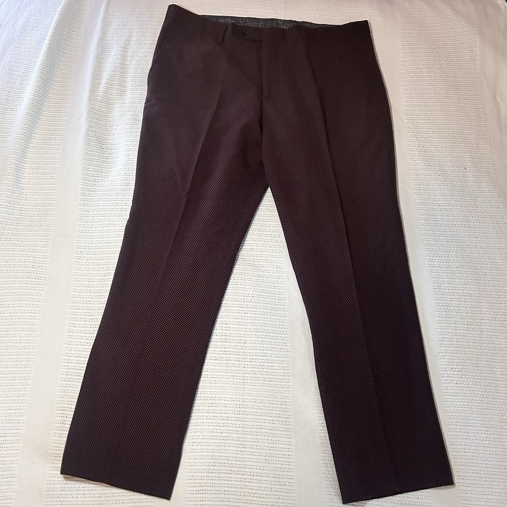 New Paisley & Grey Men's Slim Fit Dress Pants 36 X 27 Maroon Grey Dots